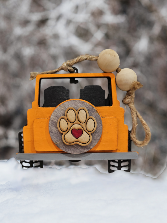 Jeep ornaments with paw print tire cover