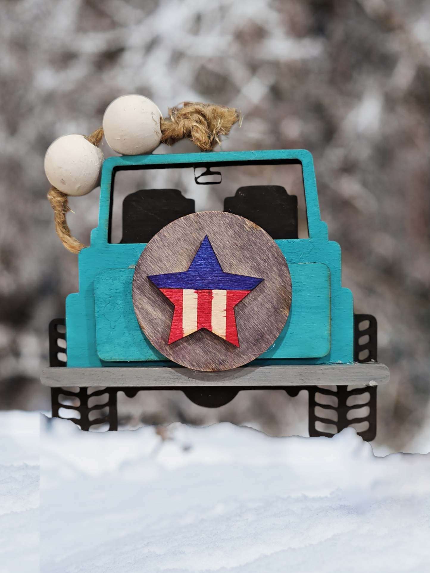 Jeep ornament with star - flag tire cover